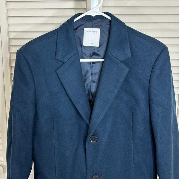 Sandro Woolcloth & Cashmere Coat in Navy Blue Size Medium - Picture 3 of 10
